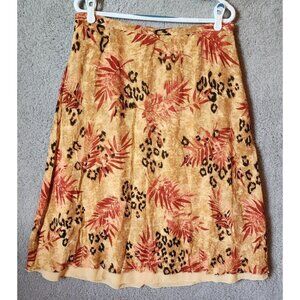 VTG Y2K Talbots Women's Midi Skirt 100% Silk Leaf/Animal Print Plus Size 16W